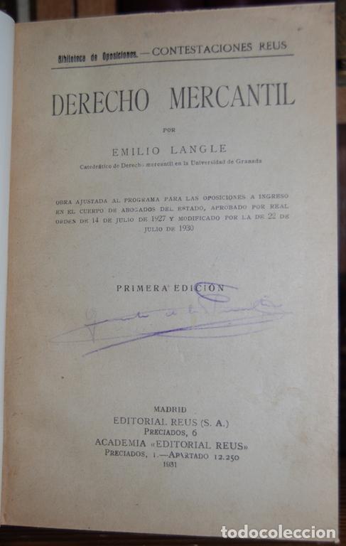 Libros: DERECHO MERCANTIL. Primera edici&oacute;n - LANGLE, Emilio - Foto 1