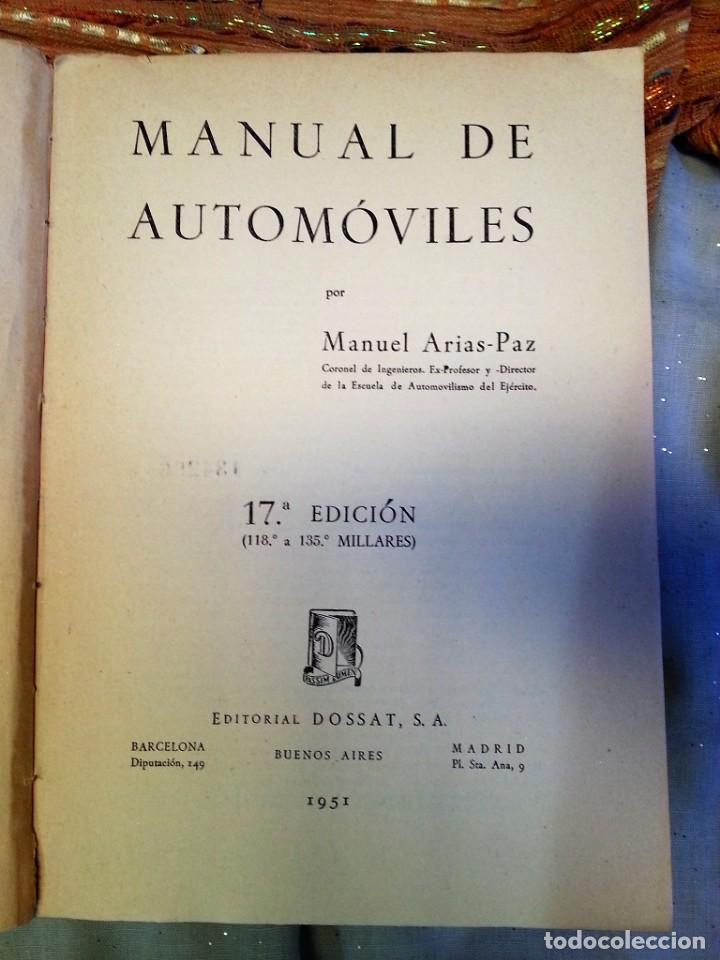 Libros: Libro MANUAL DE AUTOM&Oacute;VILES. A&ntilde;o 1951 - Foto 2