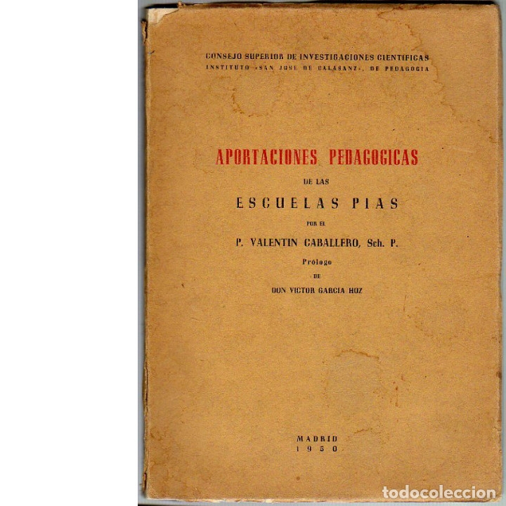 Libros: Aportaciones pedag&oacute;gicas de las Escuelas P&iacute;as. (Valent&iacute;n Caballero).