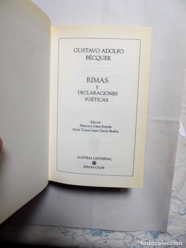 Libros: RIMAS Y DECLARACIONES POETICAS DE GUSTAVO ADOLFO BEQUER - Foto 2