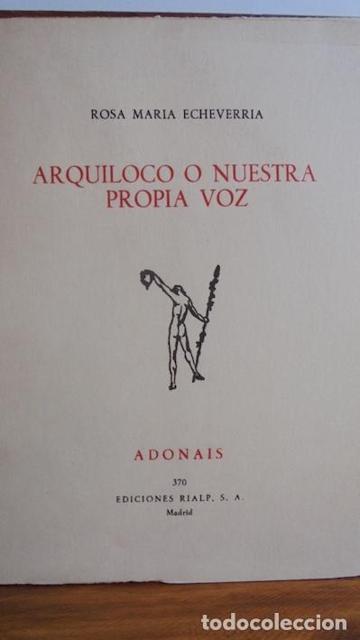 Libros: ARQUILOCO O NUESTRA PROPIA VOZ - ROSA MAR&Iacute;A ECHEVERR&Iacute;A - Foto 1