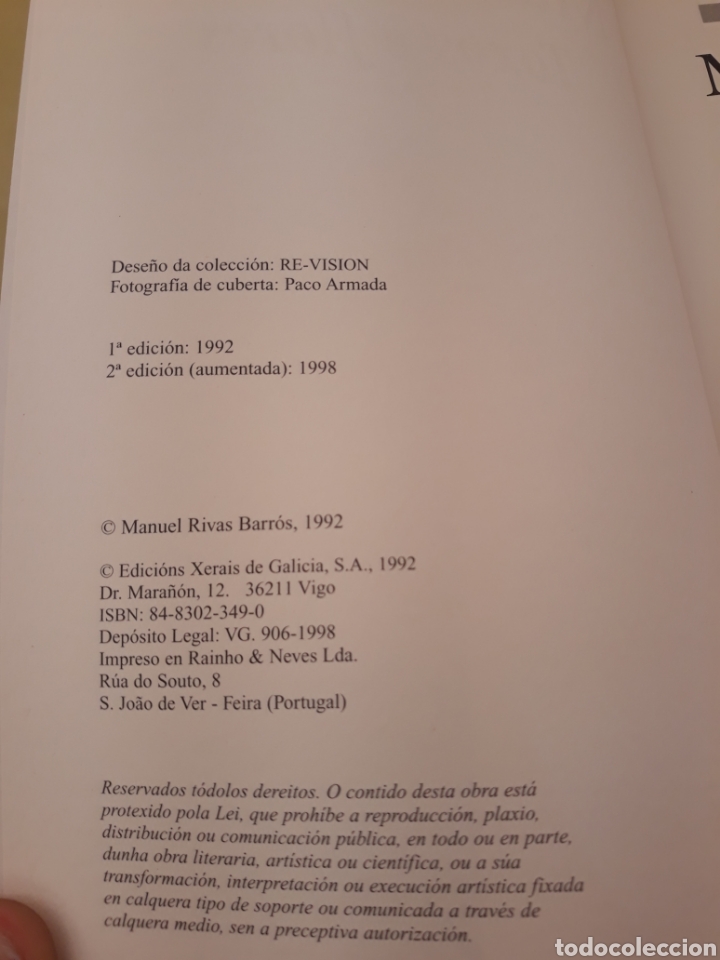 Libros: Toxos e Flores. Manuel Rivas.Xerais.1992. - Foto 3
