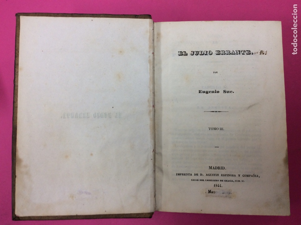 Libri di seconda mano: El judio erante - Eug&ecirc;nio Sue Tom&oacute; 3 - Madrid 1844