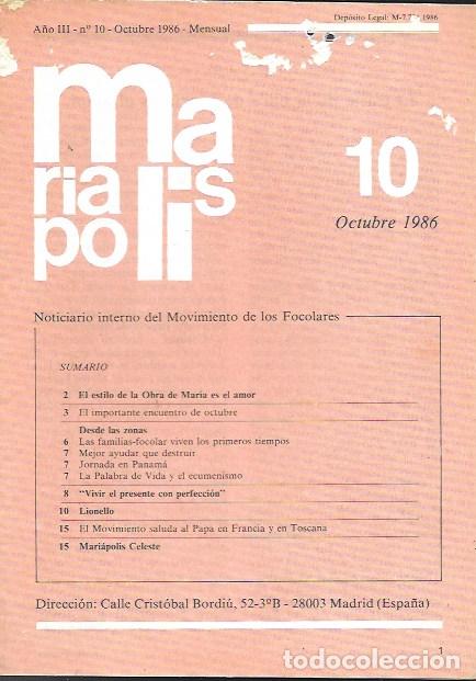 B&uuml;cher: Mariapolis. Noticiario del Movimiento de los Focolares. 10 Octubre 1986