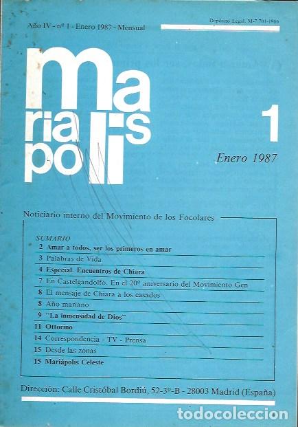B&uuml;cher: Mariapolis. Noticiario del Movimiento de los Focolares. 1 Enero 1987