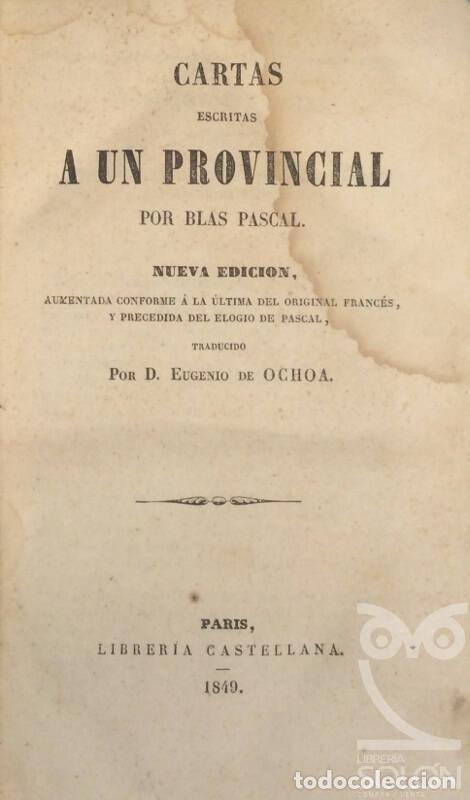 Libros: Cartas escritas a un provincial - Blas Pascal - Foto 2