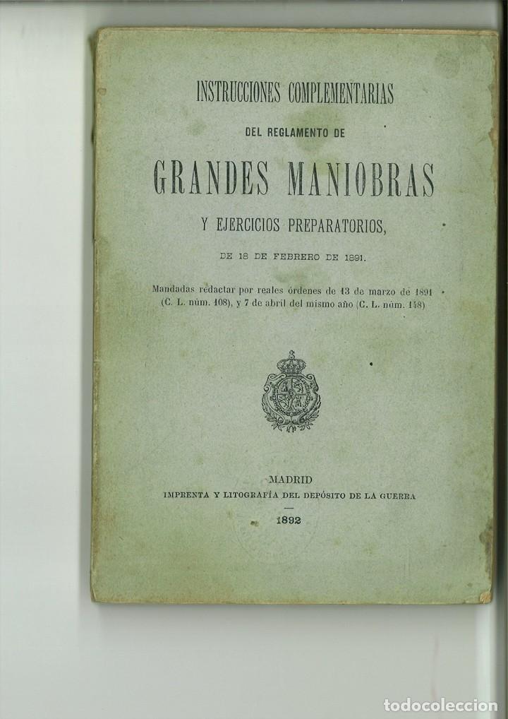 Libros: INSTRUCCIONES COMPLEMENTARIAS DEL REGLAMENTO DE GRANDES MANIOBRAS Y EJERCICIOS PREPARATORIOS. - Foto 1