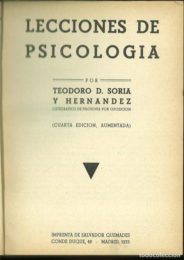 Libros: LECCIONES DE PSICOLOG&Iacute;A. Teodoro D. Soria y Hern&aacute;ndez - Foto 1