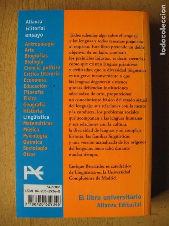 Libros: &iquest; QU&Eacute; SON LAS LENGUAS ? .- ENRIQUE BERN&Aacute;RDEZ. - ALIANZA EDITORIAL. - Foto 2