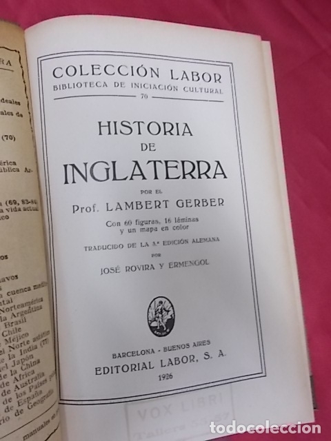 Libros: HISTORIA DE INGLATERRA.  PROF. LAMBERT GERBER . COLECCION LABOR. 1926 - Foto 2