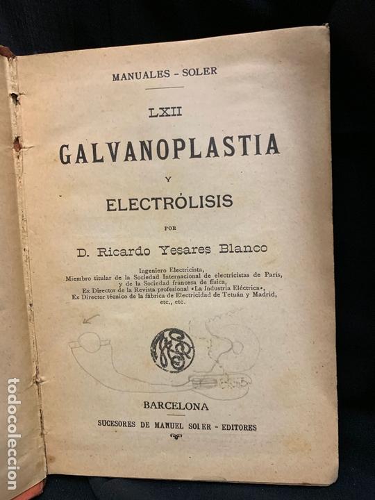 Libros: GALVANOPLASTIA Y ELECTROLISIS, MANUALES SOLER, Mide 16x11cms - Foto 1
