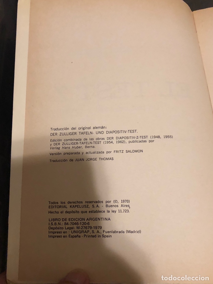 Libros: L- El test Z, con sus tres laminas del test. Hans Zulliger. - Foto 6