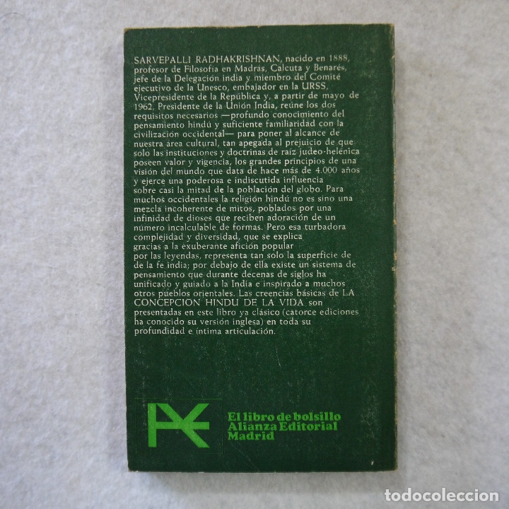 Libros: LA CONCEPCI&Oacute;N HIND&Uacute; DE LA VIDA - RADHAKRISHNAN - ALIANZA EDITORIAL - 1969 - Foto 2