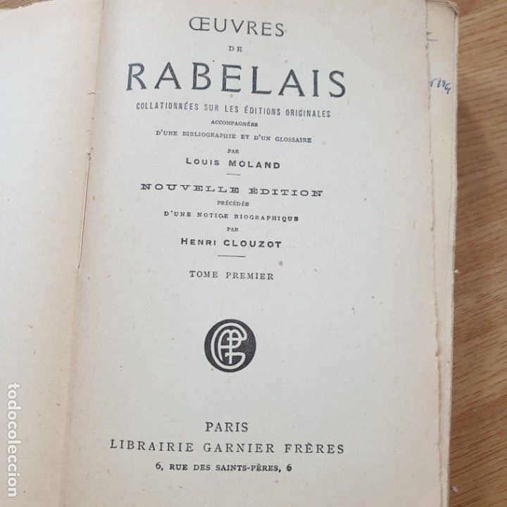 books: OEUVRES TOMO 1 RABELAIS