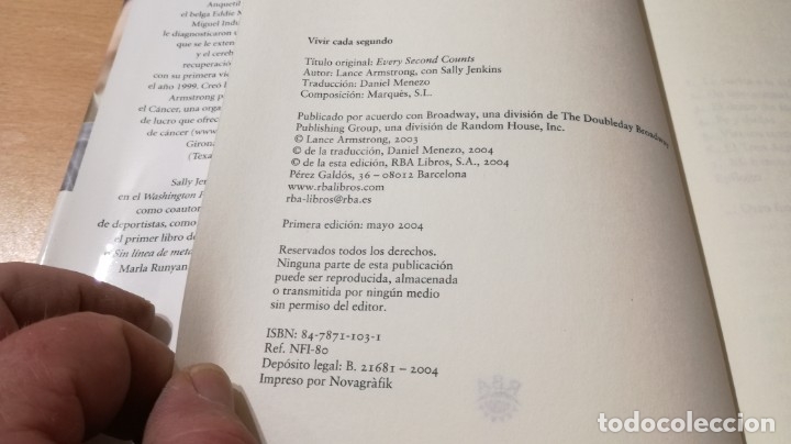 Libros: LANCE ARMSTRONG - VIVIR CADA SEGUNDO - 	 / 	I-103 - Foto 15