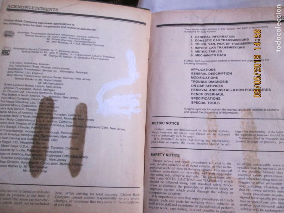 Libros: CHILTONS AUTOMATIC TRANSMISSION MANUAL - USA 1980 - INGL&Eacute;S. - Foto 2
