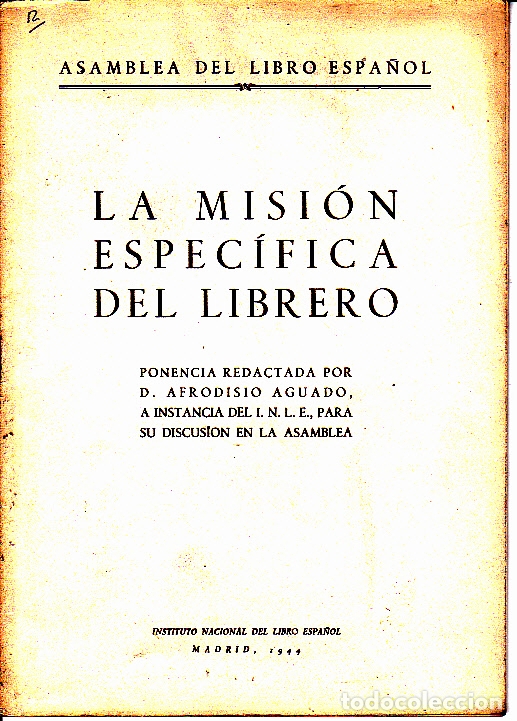 Libros: LA MISION ESPECIFICA DEL LIBRERO. - AGUADO, Afrodisio. - Foto 1
