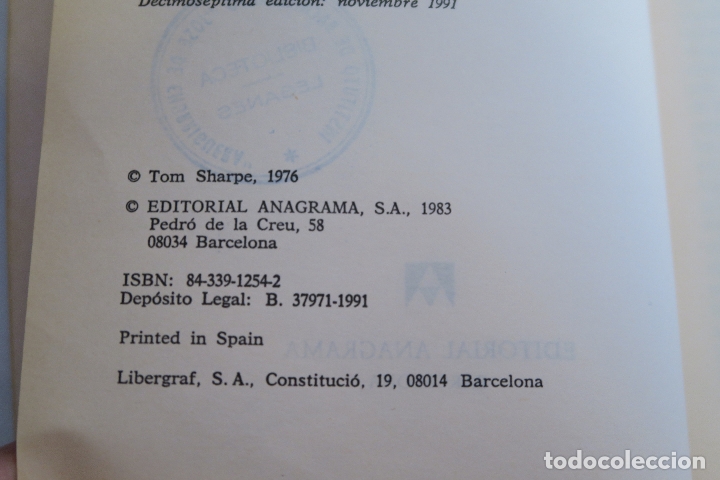 Libros: WILT CONTRASE&Ntilde;AS TOM SHARPE EDITORIAL ANAGRAMA 1995 - Foto 2
