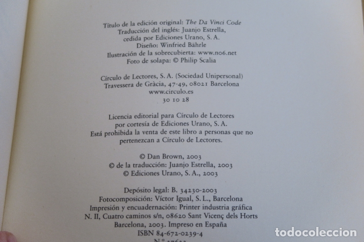 Libros: EL CODIGO DA VINCI DAN BROWN 2003 EDICIONES URANO - Foto 2