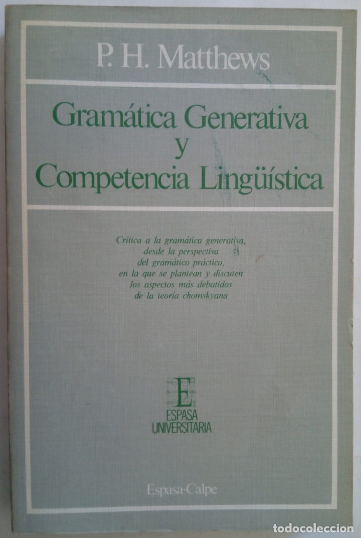 Libros: Gram&aacute;tica generativa y competencia ling&uuml;&iacute;stica - P.H. Matthews - Foto 1
