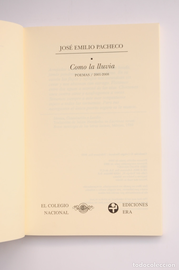 Libros: Como la lluvia. Poemas 2001-2008 - PACHECO, Jos&eacute; Emilio - Foto 2