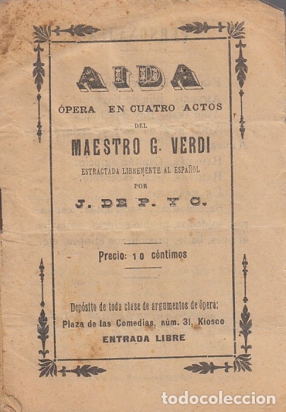 Libros: AIDA. &Oacute;PERA EN CUATRO ACTOS. ARGUMENTO - VERDI - Foto 1
