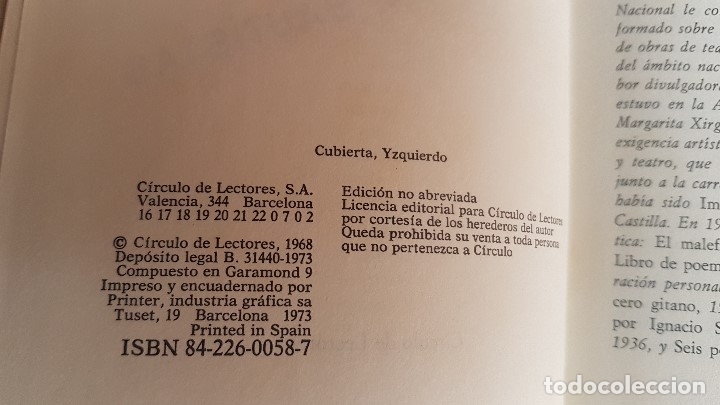 Libros: BODAS DE SANGRE - GARC&Iacute;A LORCA- CIRCULO DE LECTORES - Foto 2