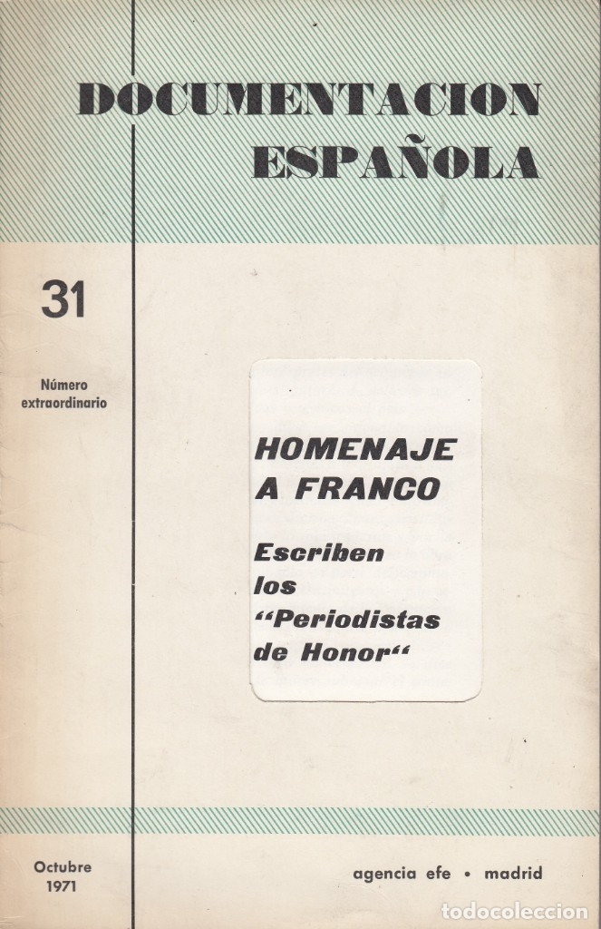 Libros: DOCUMENTACI&Oacute;N ESPA&Ntilde;OLA-HOMENAJE A FRANCO. - AAM - Foto 1