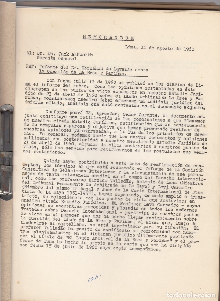 Libros: MEMORANDUM SOBRE LA CUESTI&Oacute;N DE LA BREA Y PARI&Ntilde;AS A JACK ASHWORTH-PER&Uacute;. - AAM - Foto 1