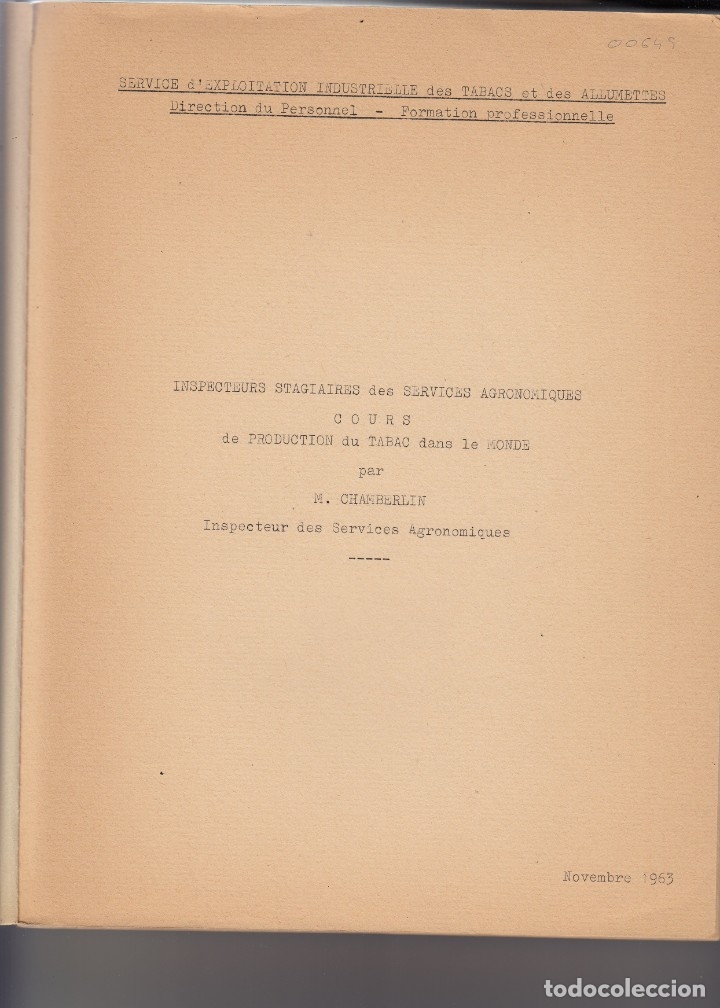 Libros: COURS DE PRODUCTION DU TABAC DANS LE MONDE.TABACO. - AAM - Foto 1