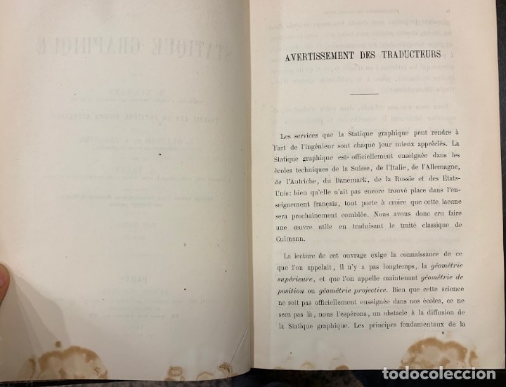 Libros: Trait&eacute; de Statique Graphique. Tome Premier. Texte - C. Culmann - Foto 2