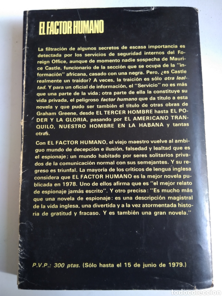 Libros: EL FACTOR HUMANO/GRAHAM GREENE - Foto 3