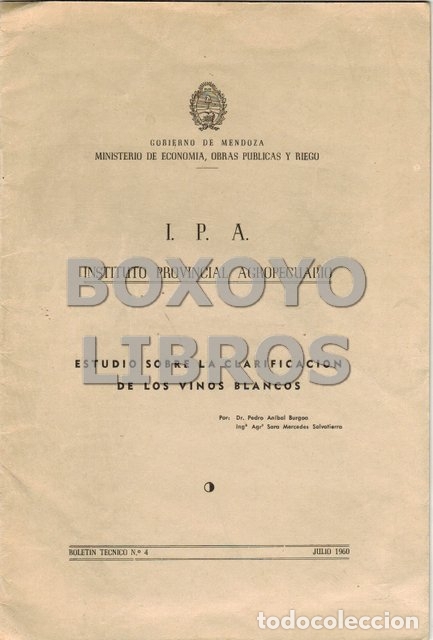 Livros em segunda m&atilde;o: AN&Iacute;BAL BURGOA, Pedro/SALVATIERRA, Sara Mercedes. Estudio sobre la clarificaci&oacute;n de los vinos blancos