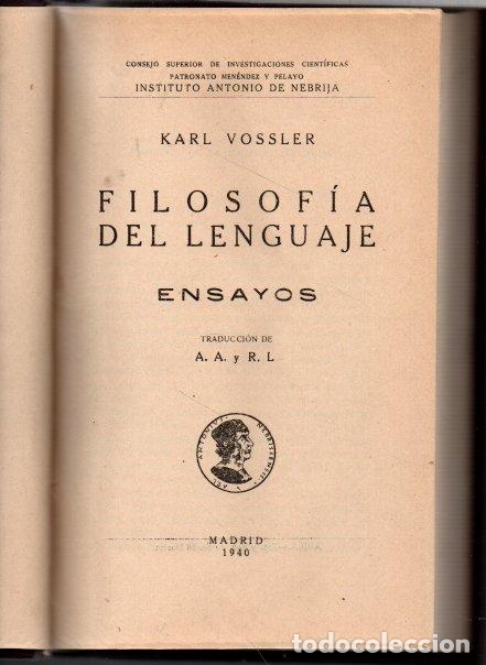 Libros: FILOSOFIA DEL LENGUAJE. ENSAYOS. - VOSSLER, Karl. - Foto 1