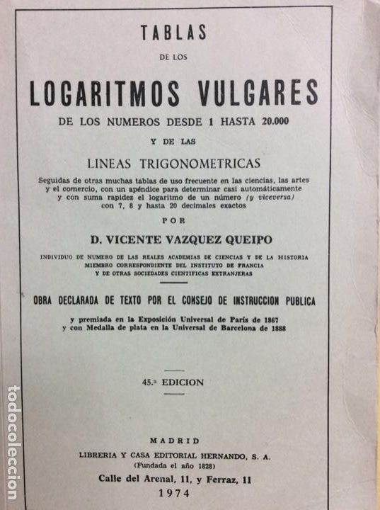 Libros: Tablas de los logaritmos vulgares 1974 - Foto 1