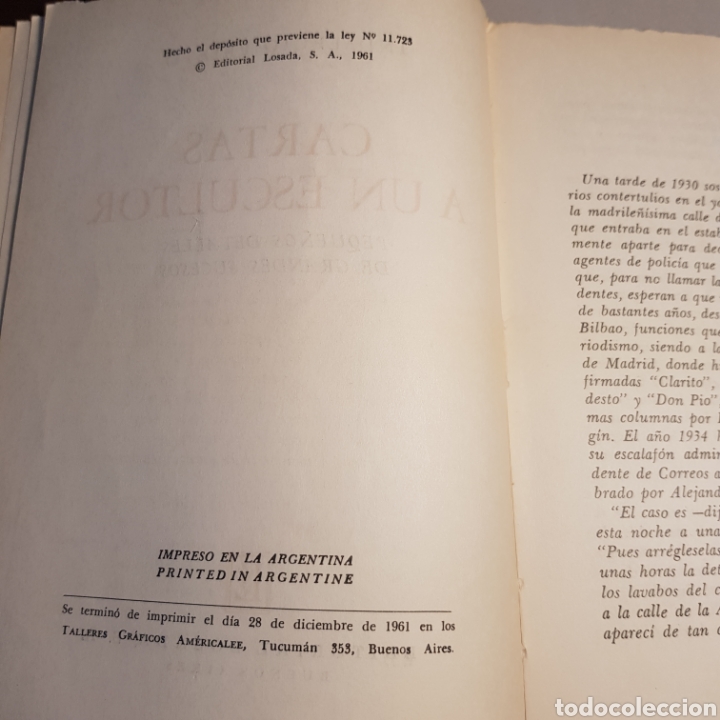 Libros: CARTAS A UN ESCULTOR 1961 INDALECIO PRIETO - ED. LOSADA - Foto 3