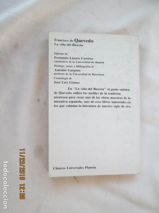 Libros: LA VIDA DEL BUSC&Oacute;N - FRANCISCO DE QUEVEDO - PLANETA 1982. - Foto 2