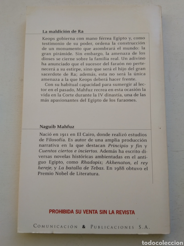 Libros: LA MALDICION DE RA/NAGUIB MAHFUZ - Foto 2