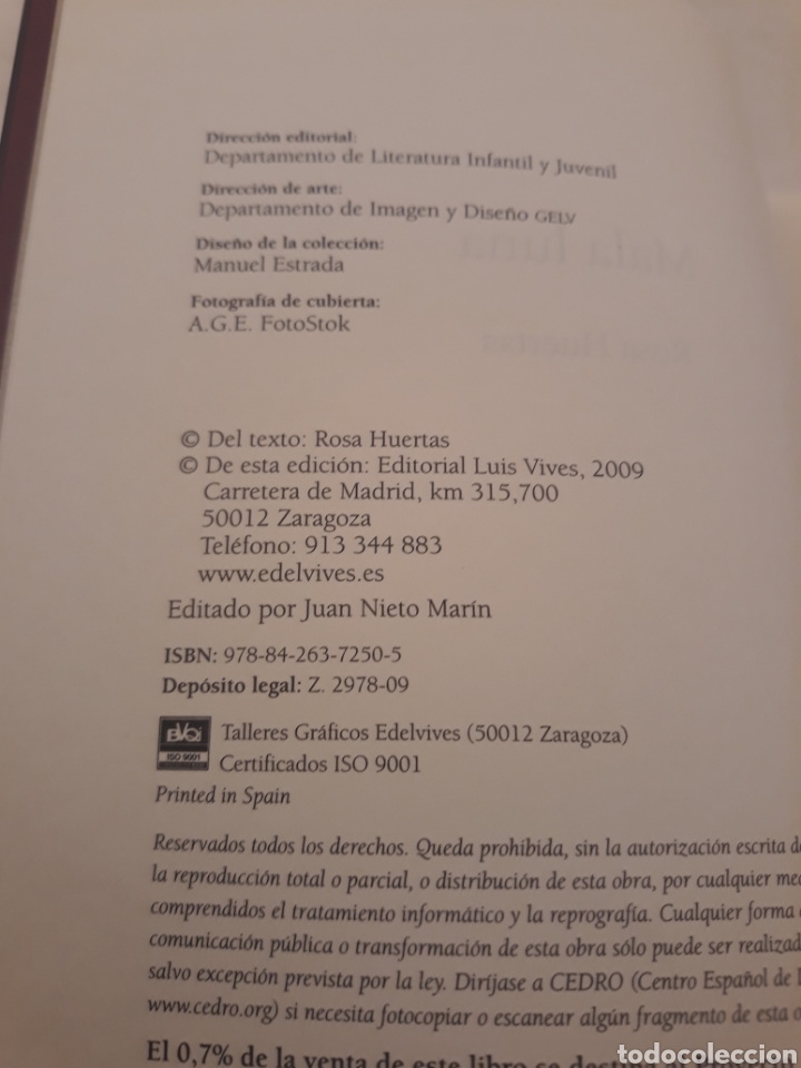 Libros: Mala luna.Rosa Huertas.Edelvives. - Foto 4