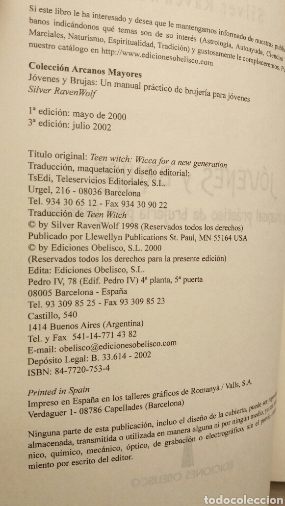 Libros: J&oacute;venes y brujas. Silver Raven Wolf. Ediciones Obelisco, 2002. - Foto 4