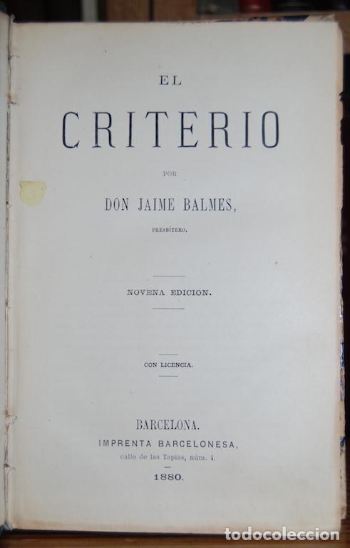 Libros: EL CRITERIO - BALMES, Jaime - Foto 1