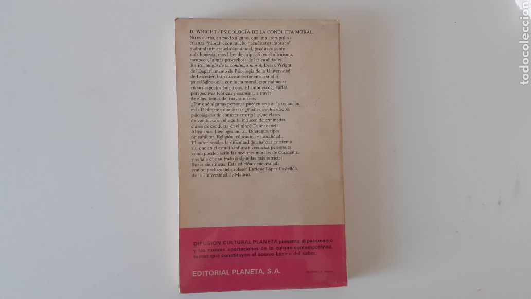 Libros: Psicolog&iacute;a de la conducta moral. Derek Wright. Difusi&oacute;n Cultural Planeta - Foto 2