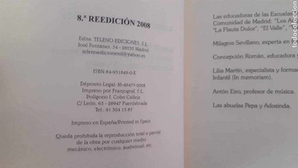 Libros: JUGAR, CANTAR Y CONTAR. Carmen San Andr&eacute;s. SIN CD. Teleno Ediciones. - Foto 4