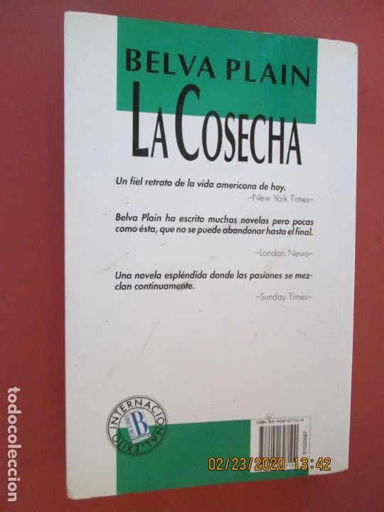 Libros: LA COSECHA , BELVA PLAIN , EDICIONES B - 1&ordf; EDICION 1992 - Foto 2