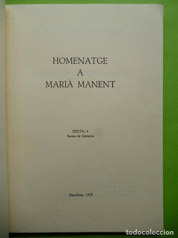 Libros: HOMENATGE A MARI&Agrave; MANENT. - (Manent, Mari&agrave;) - Foto 2