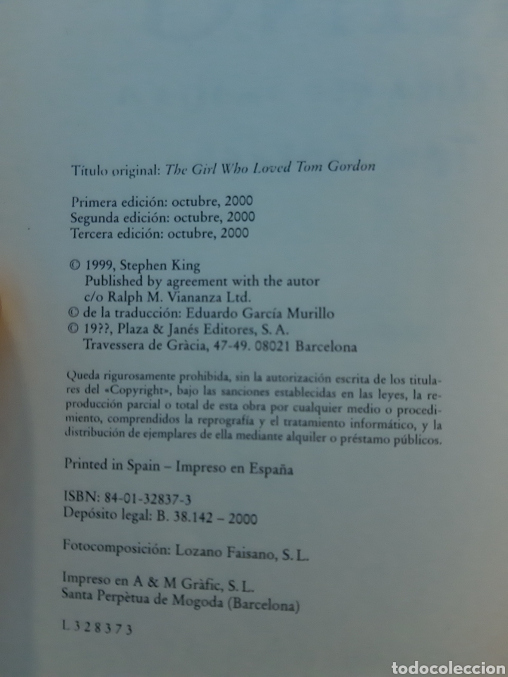 Libros: Libro La chica que amaba a Tom Gordon. Stephen King. Plaza Janes - Foto 3