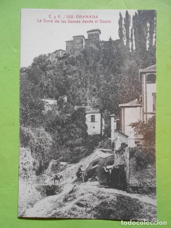 Libros: Tarjeta Postal: Granada, La Torre de Las Damas desde el Dauro. - - Foto 1