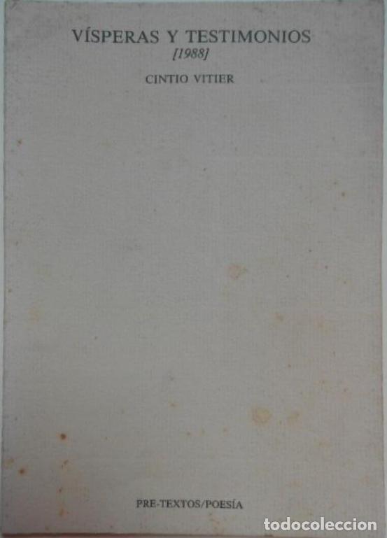 Libros: V&iacute;speras y Testimonios. - Vitier, Cintio. - Foto 1