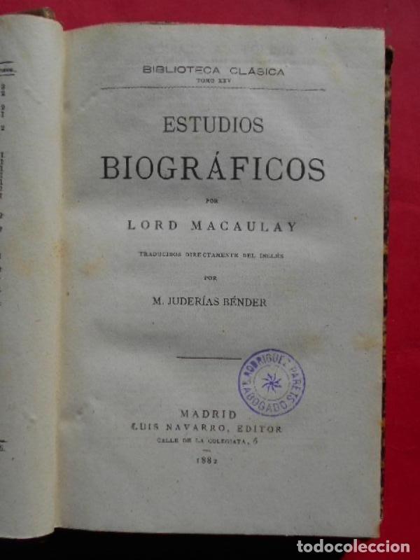 Libros: Estudios Biogr&aacute;ficos. - Macaulay, Lord. - Foto 2