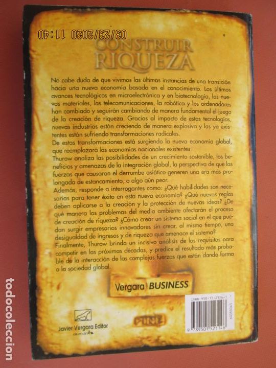 Libros: CONSTRUIR RIQUEZA - LESTER THUROW - VERGARA BUSINESS 2000. - Foto 2